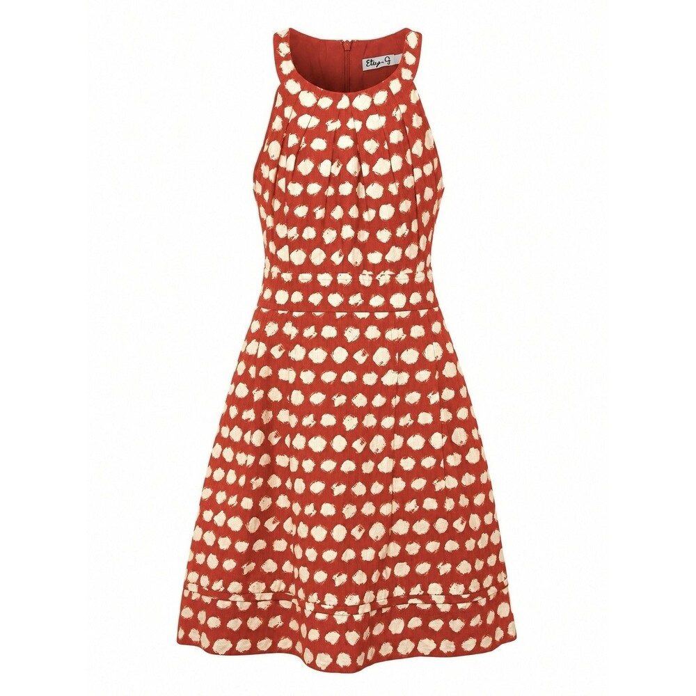 Eliza J Orange White Polka Dot Fit Flare Dress Women’s‎ Size 10 Sleeveless Lined